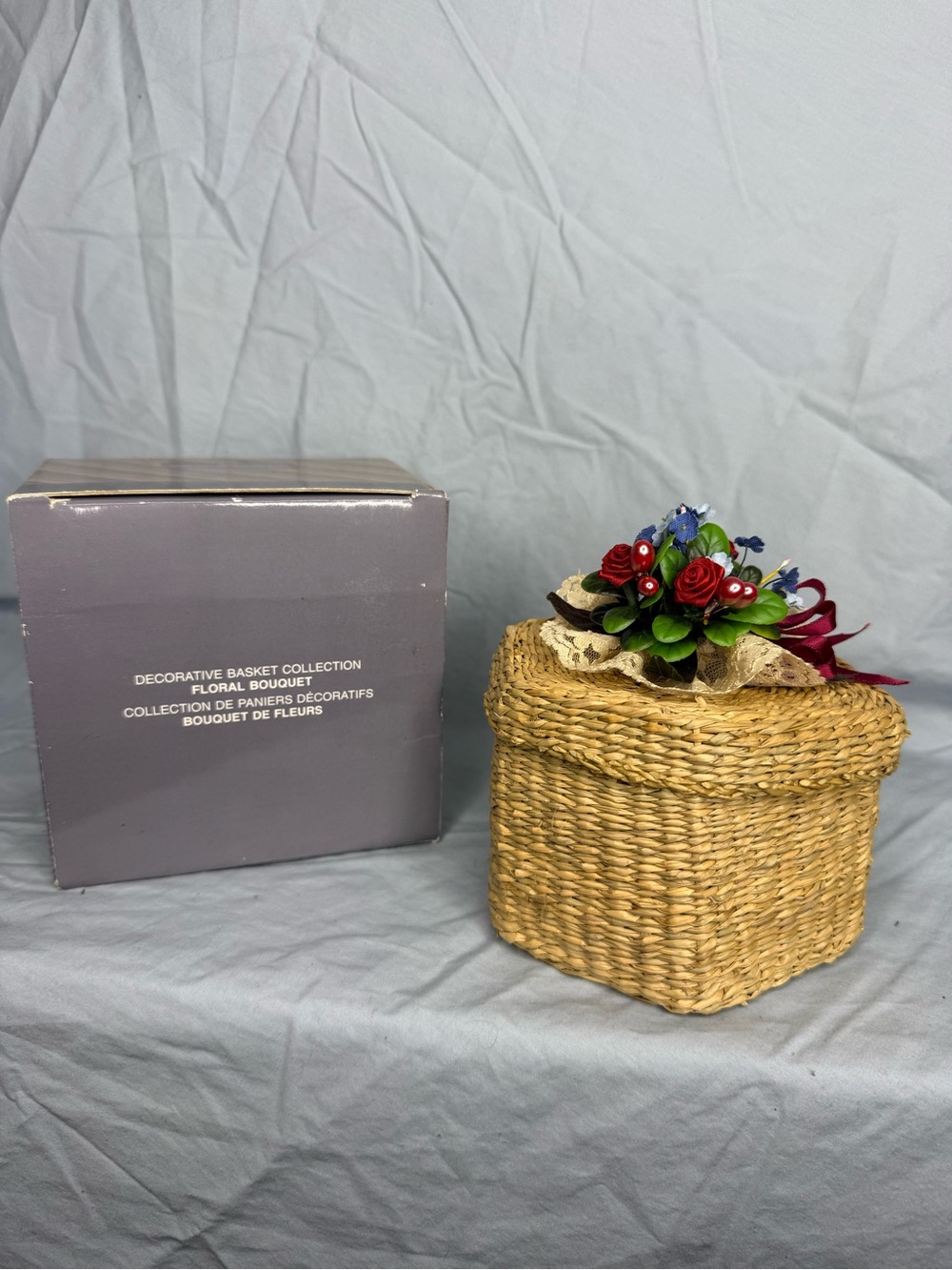 Vintage Avon Decorative Basket Collection with Red & Blue Floral Bouquet